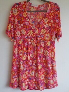 Juliana's Dress - Small - Pink Multi Floral Short Sleeve Boho Y2K(915)